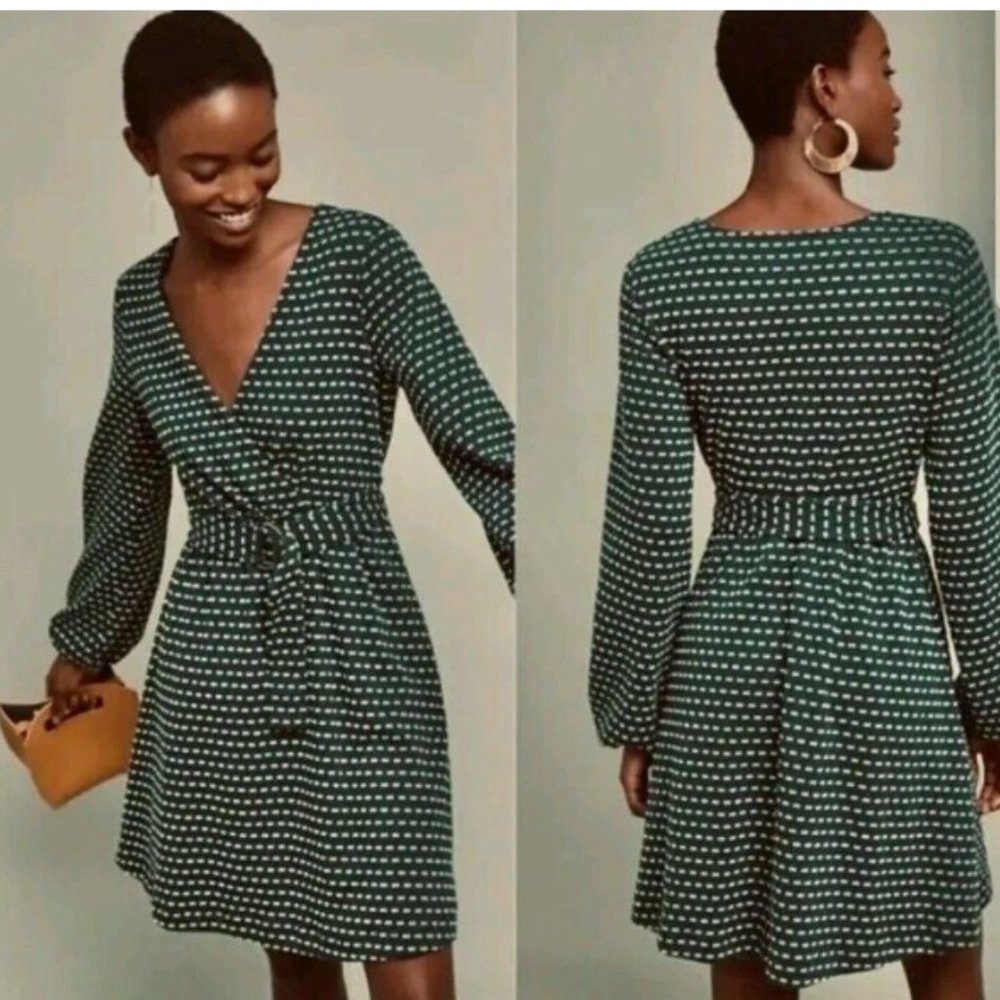 Maeve dark green dress with long sleeves . Anthropologie